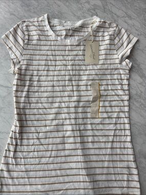 Universal Thread White Tee with Tan Stripes